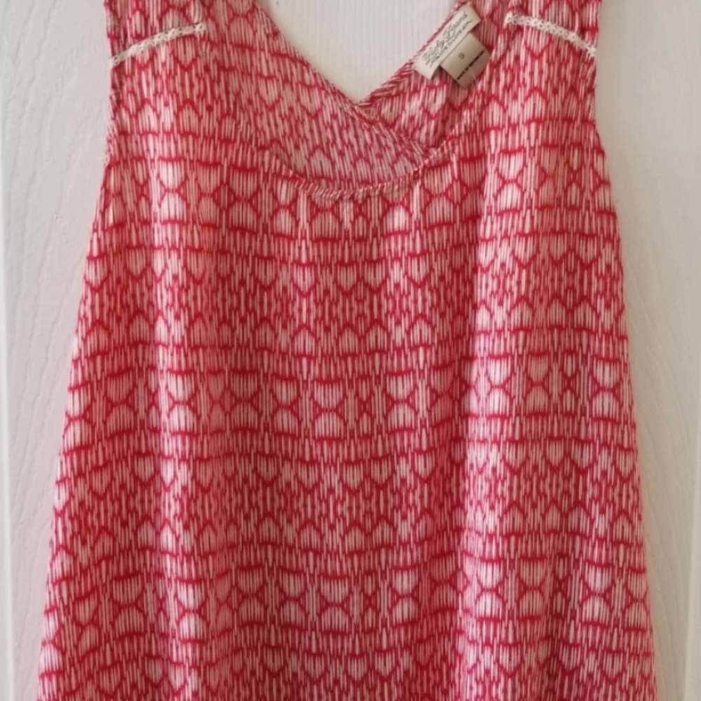 NWOT Lucky Brand Red & Ivory  Tribal Patterned Sleeveless Tunic w Pinafore Back